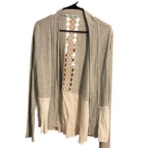 Maurices Gray and White Lace Accent Cardigan